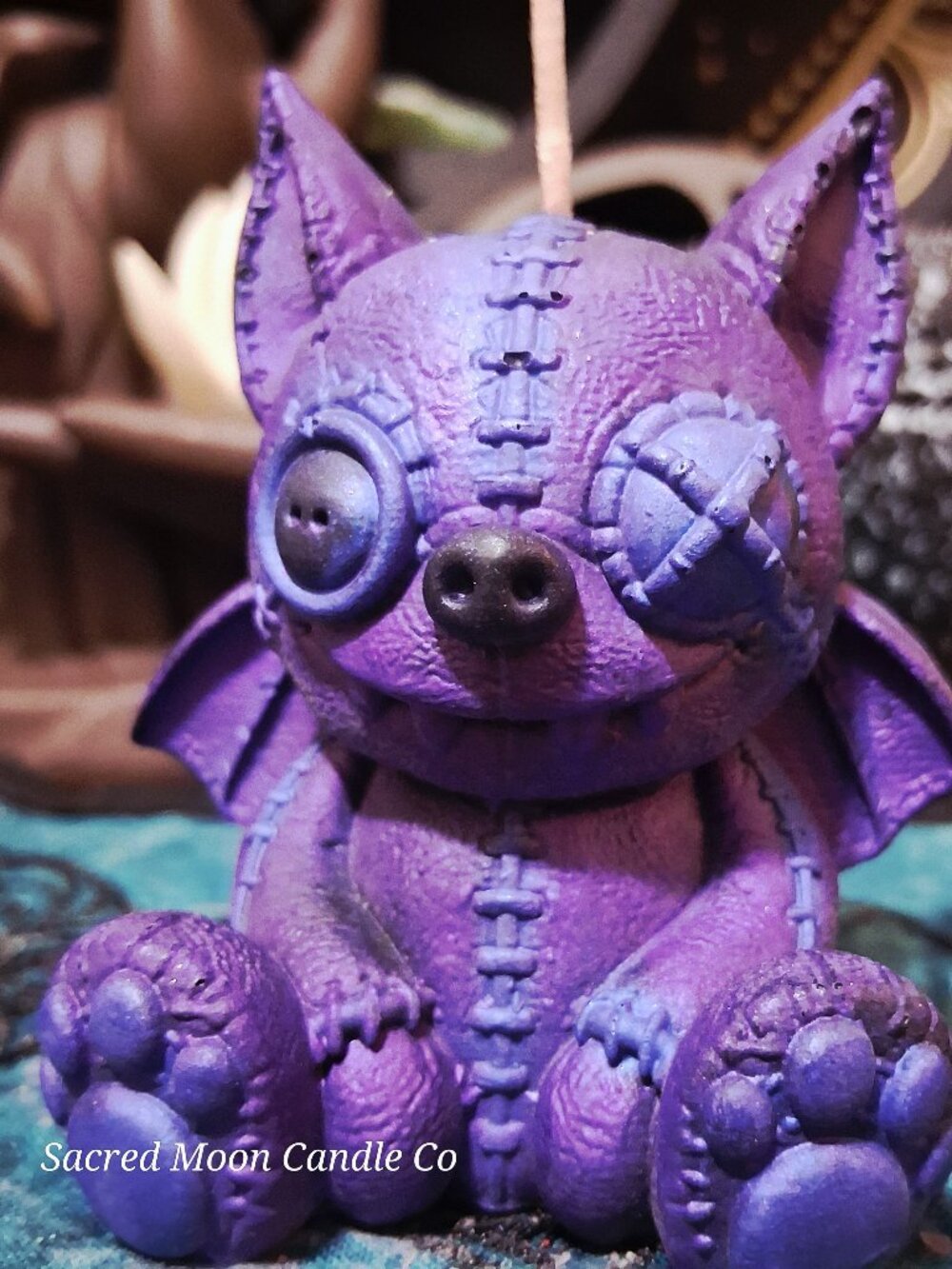 Hex BearBat Poppet Candle – Metallic Mystic Purple Gothic Decor